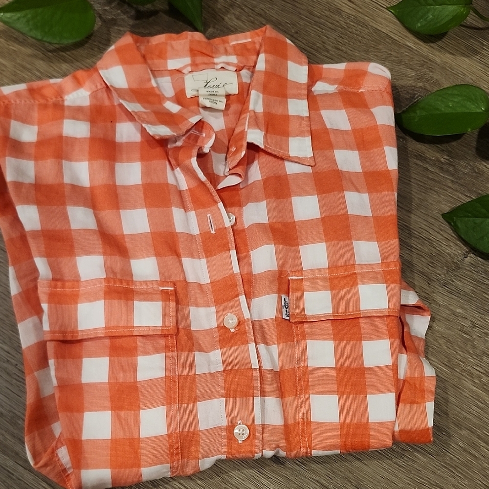 Levi's Orange and White Plaid Shirt